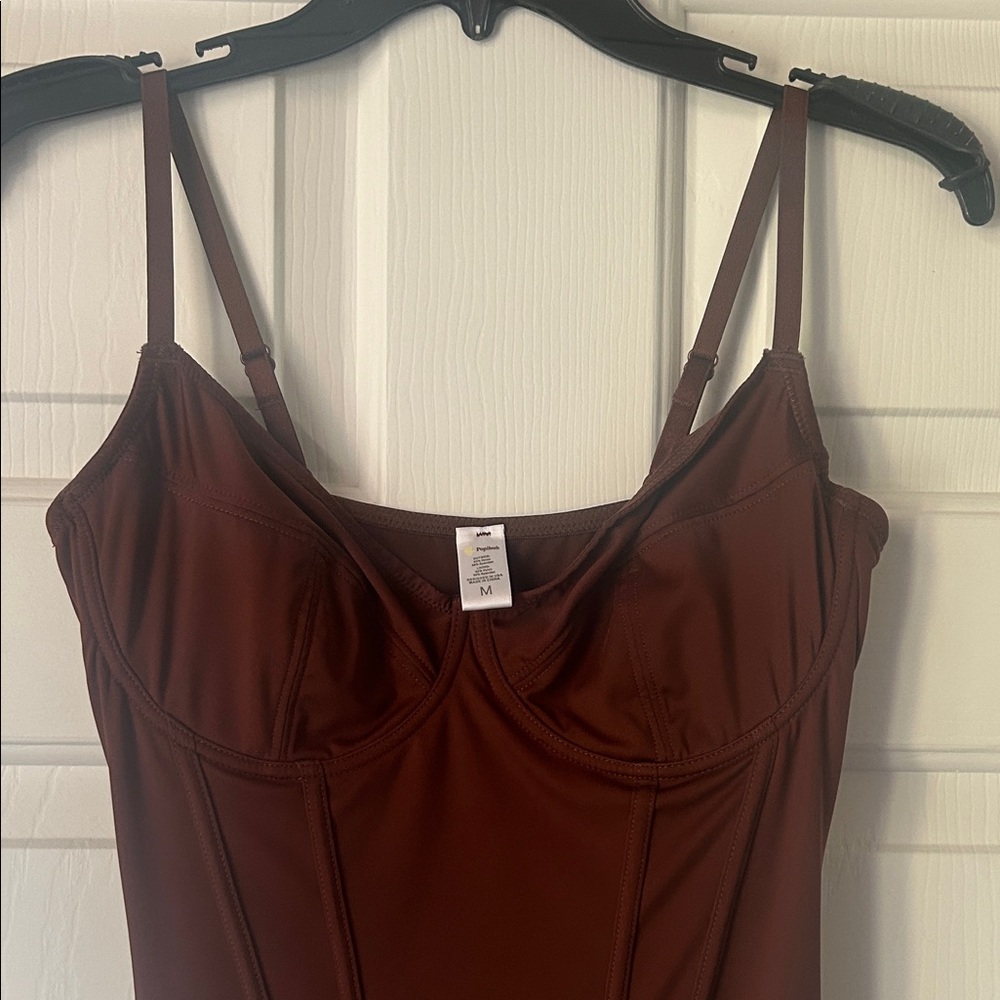 Brown Strappy Shapewear midi dress